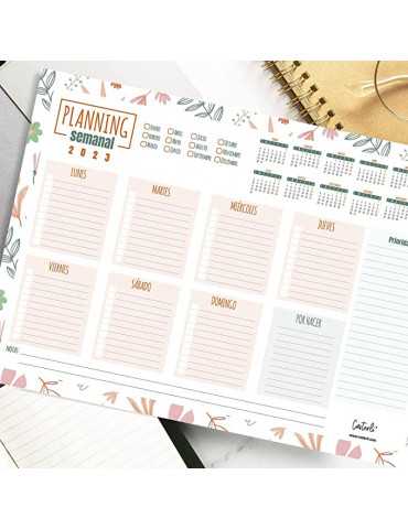 Planificador semanal A4 de sobremesa. Organizador y planning de escritorio semanal, 56 hojas (Orange sheet)