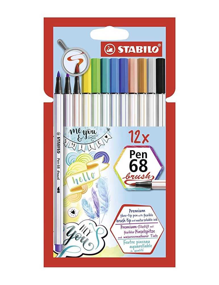 Rotulador punta de pincel STABILO Pen 68 brush - Estuche de cartón con 12  colores