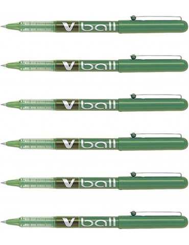 Pilot – Lote de 6 bolígrafos roller VBall VB 5 punta Metal 0,5 mm trazo 0,3 mm verde
