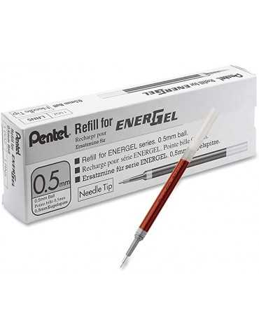 Pentel - 12 Recambio Energel con punta de aguja. Escritura en color rojo.