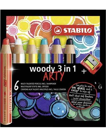 Lapices de colores stabilo woody 3 en 1 arty line mina xxl estuche de 6 colores surtidos + sacapuntas
