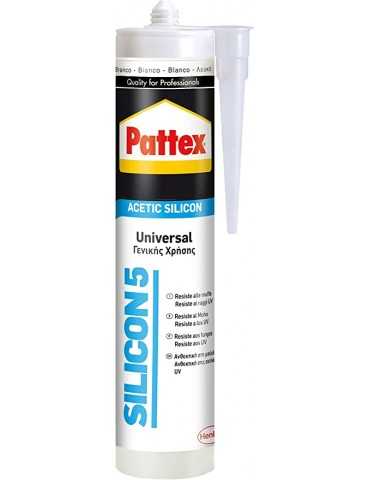 Pattex Silicon 5, silicona ácida universal ideal exteriores, blanco, 280 ml