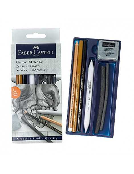 Faber-Castell 114002 - Juego de dibujo Goldfaber Carbón, 7 piezas