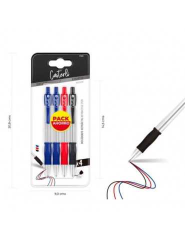 Casterli - Pack de cuatro bolígrafos retráctiles de 1 mm (ANR)
