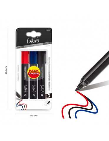 Casterli - Pack de 3 marcadores permanentes - Rojo, Azul y Negro