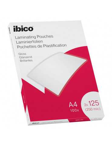 Ibico Láminas para Plastificar Tamaño A4, Acabado Brillante, 250 Micras, Pack de 100, Transparentes, 627318