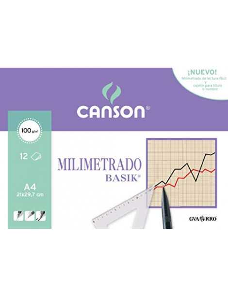 Canson Milimetrado Basik, Minipack A4, 12 hojas, 100 g, color sepia