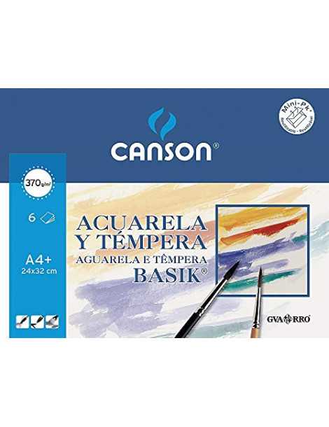 Canson Acuarela Basik, Minipack A4+ (24x32 cm) 6 Hojas 370 g