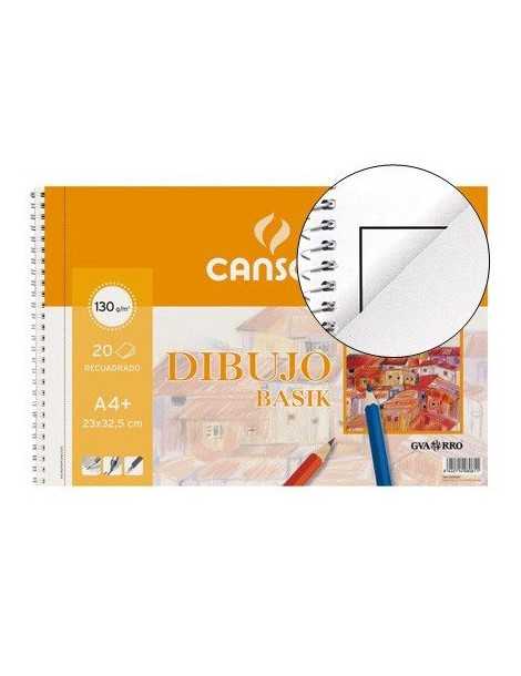 Canson Dibujo Basik Recuadro/Taladro, Álbum Espiral Microperforado, A4+ (23x32,5 cm) 20 Hojas 130g