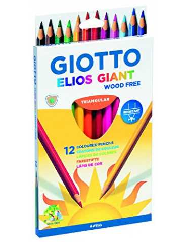Giotto- Elios Giant Pack de 12 lápices Libres de Madera, Colores Surtidos (Fila 221500)