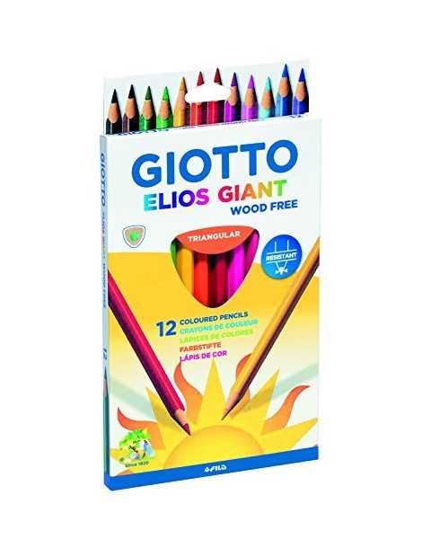 Giotto- Elios Giant Pack de 12 lápices Libres de Madera, Colores Surtidos (Fila 221500)