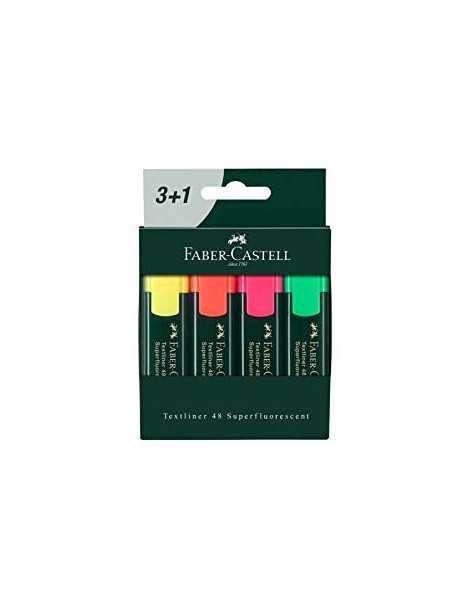 Rotuladores Fluorescentes Faber Castell, Caja x 3 + 1 Gratis