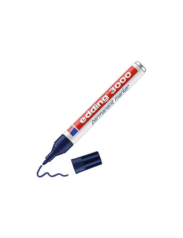 edding 3000 marcador permanente - azul acero - 1 rotulador - punta redonda 1,5-3 mm - indeleble de secado rápido - resistente al