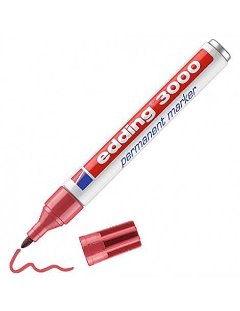 edding 3000 marcador permanente - carmín - 1 rotulador - punta redonda 1,5-3 mm - indeleble de secado rápido - resistente al agu