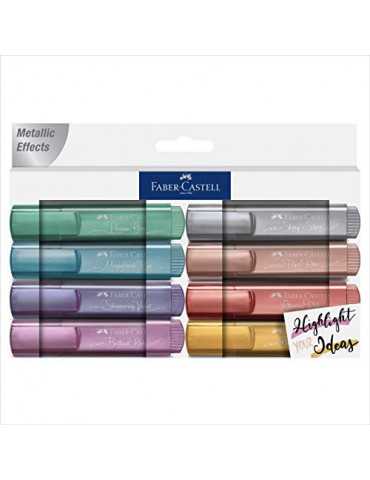 Faber-Castell. Pack 8 textliner 46 metálicos, colores, verde, azul, violeta, rosa, rosa perlado, plata, oro y rojo. Presentación