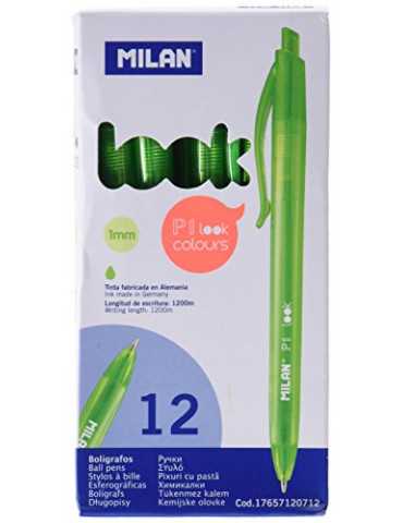 Milan P1 Look - Caja con 12 bolígrafos, color verde