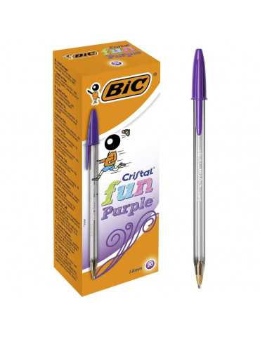 BIC Cristal Fun bolígrafos Punta Ancha (1,6 mm) – Morado, Caja de 20 unidades