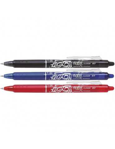 Pilot FriXion Clicker - Bolígrafo roller de gel de tinta borrable (3 unidades), color negro, rojo y azul