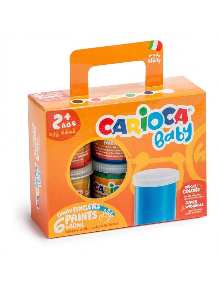 Carioca Baby Finger Paints  Set Pintura de Dedos con 6 Témperas Super  Lavables para Niños de 24 Meses. Colores Surtidos, 80 ml