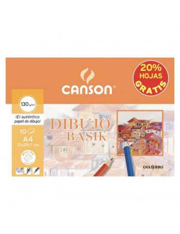 Pack Papel Dibujo Canson Dibujo Basik Liso C400110486/ A4/ 10 Hojas