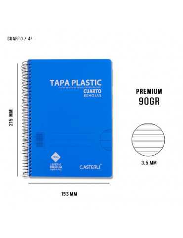 Casterli - Bloc premium PPL A5 80h 90g (Interior Pauta 3.5mm, Azul marino)