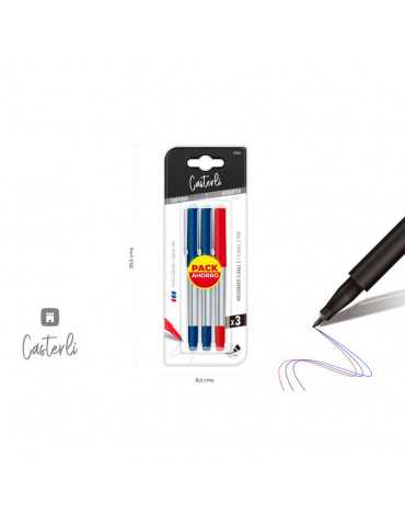 Casterli - Pack de 3 bolígrafos C-Ball 5 con tinta líquida - Azul y Rojo