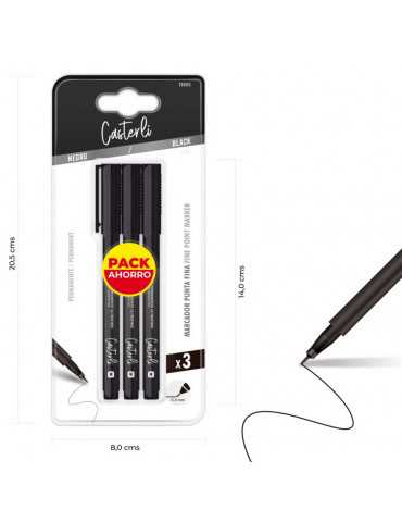 CASTERLI - Pack de 3 marcadores de punta media - Negro